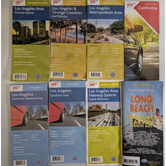 8-Pack Bundle Classic Los Angeles Maps Vintage Fold-Out - Picture 1 of 2